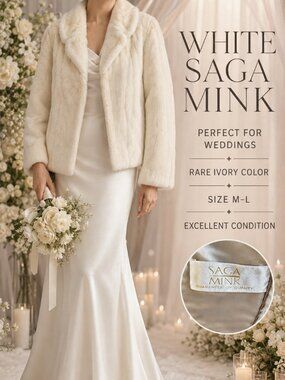 White Ivory SAGA Mink Cropped Fur Jacket Women’s M-L Rare  Luxury Coat Excellent